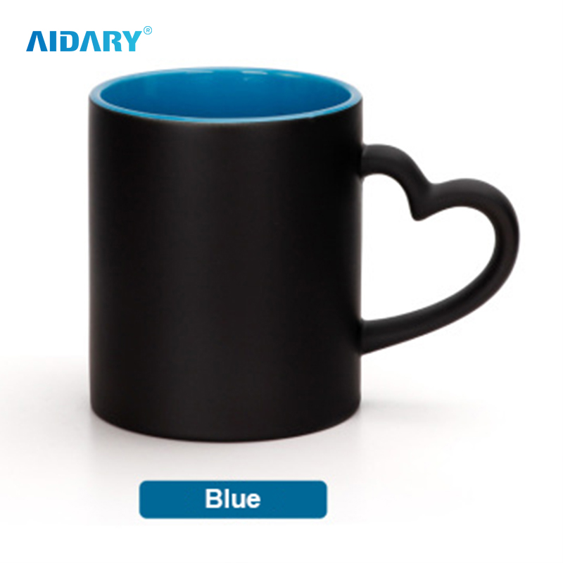 AIDARY 哑光全色变心提手内七彩升华陶瓷马克杯